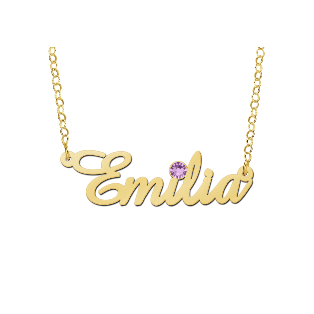 Goldene Namenskette mit Geburtsstein Model Emilia