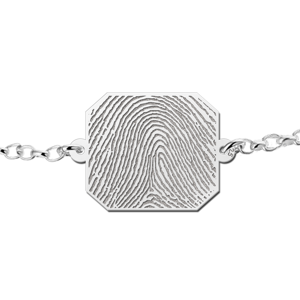 Silberarmband mit rechteckigem Fingerabdruck-Anhänger