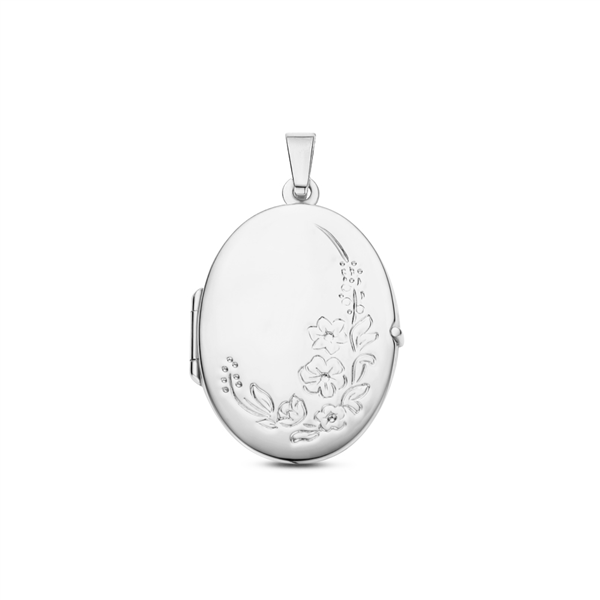 Silbernes Medaillon oval mit Blumenrand und Gravur