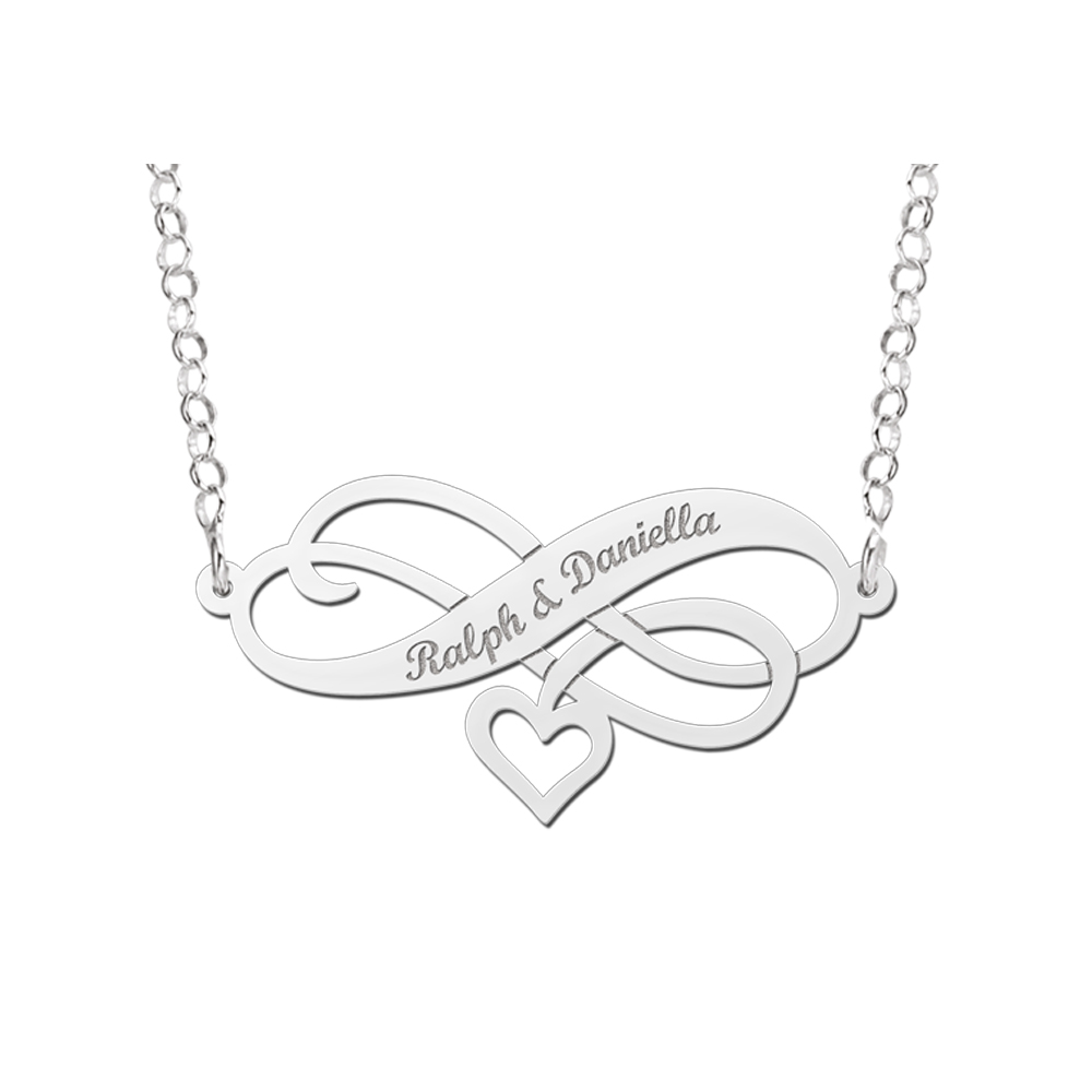 Silberne Infinity Kette mit Herz und Gravur