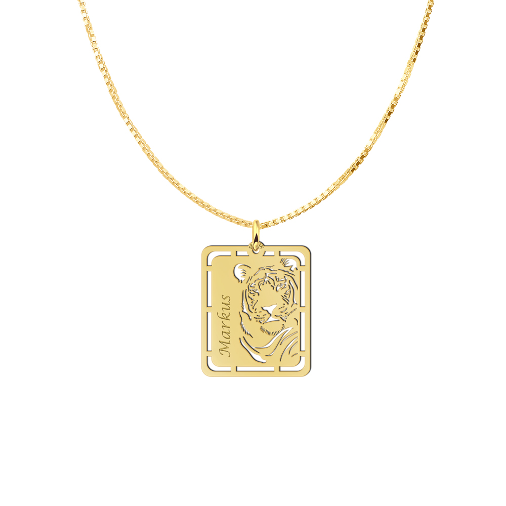 Goldener Anhänger mit Tiger und Namensgravur