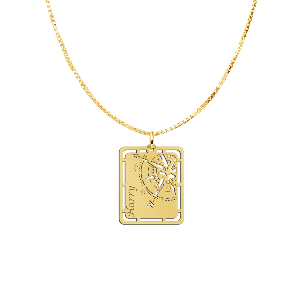 Goldener Anhänger mit Kompass und Namensgravur