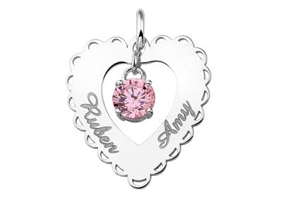 Silber Namensanhänger Herz Rand 2 Namen Zirkonia rosa Silber Namensanhänger Herz Rand 2 Namen Zirkonia rosa