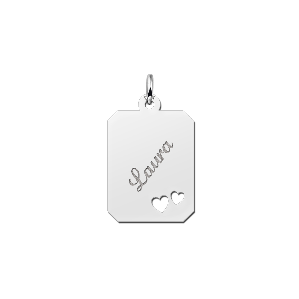Kettenanhänger Silber Gravurplatte 8-eckig mit 2 Herzchen Kettenanhänger Silber Gravurplatte 8-eckig mit 2 Herzchen
