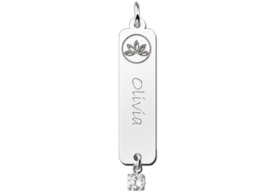 Silberner Namensanhänger Lotus, Zirkonia weiß Silberner Namensanhänger Lotus, Zirkonia weiß