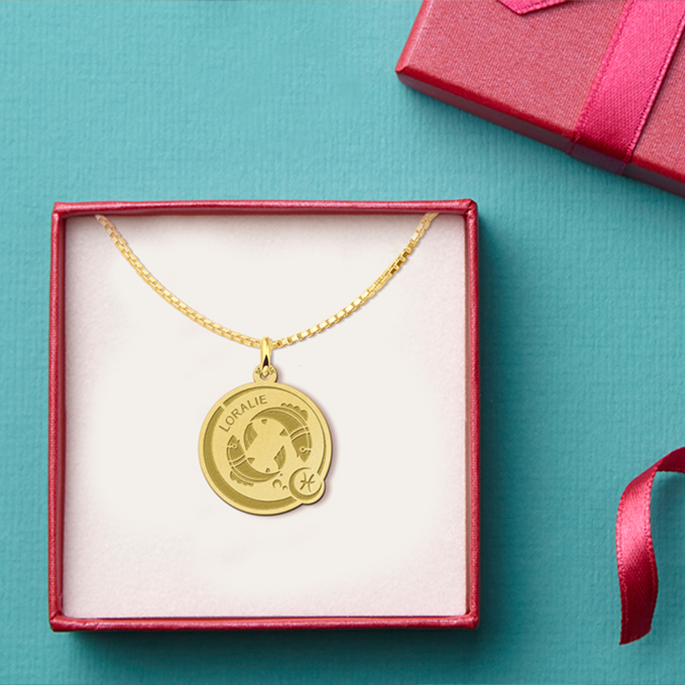 Personalisierter Sternzeichen Horoskop Anhänger mit Gravur Krebs aus Gold