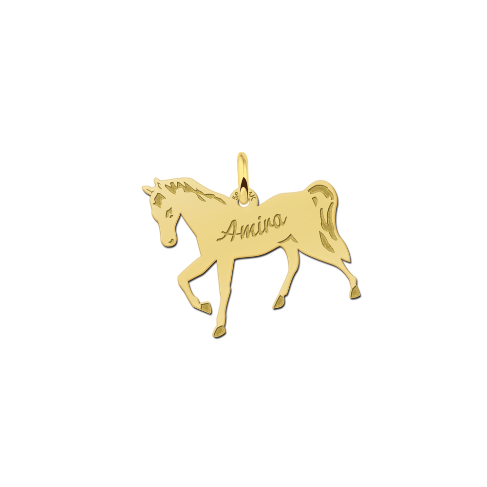 Goldener Tier Schmuck mit einem Pferd und Namensgravur
