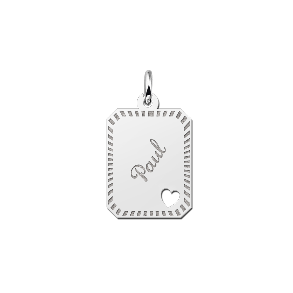 Kettenanhänger Silber Gravurplatte 8-eckig mit Rand und Herzchen Kettenanhänger Silber Gravurplatte 8-eckig mit Rand und Herzchen