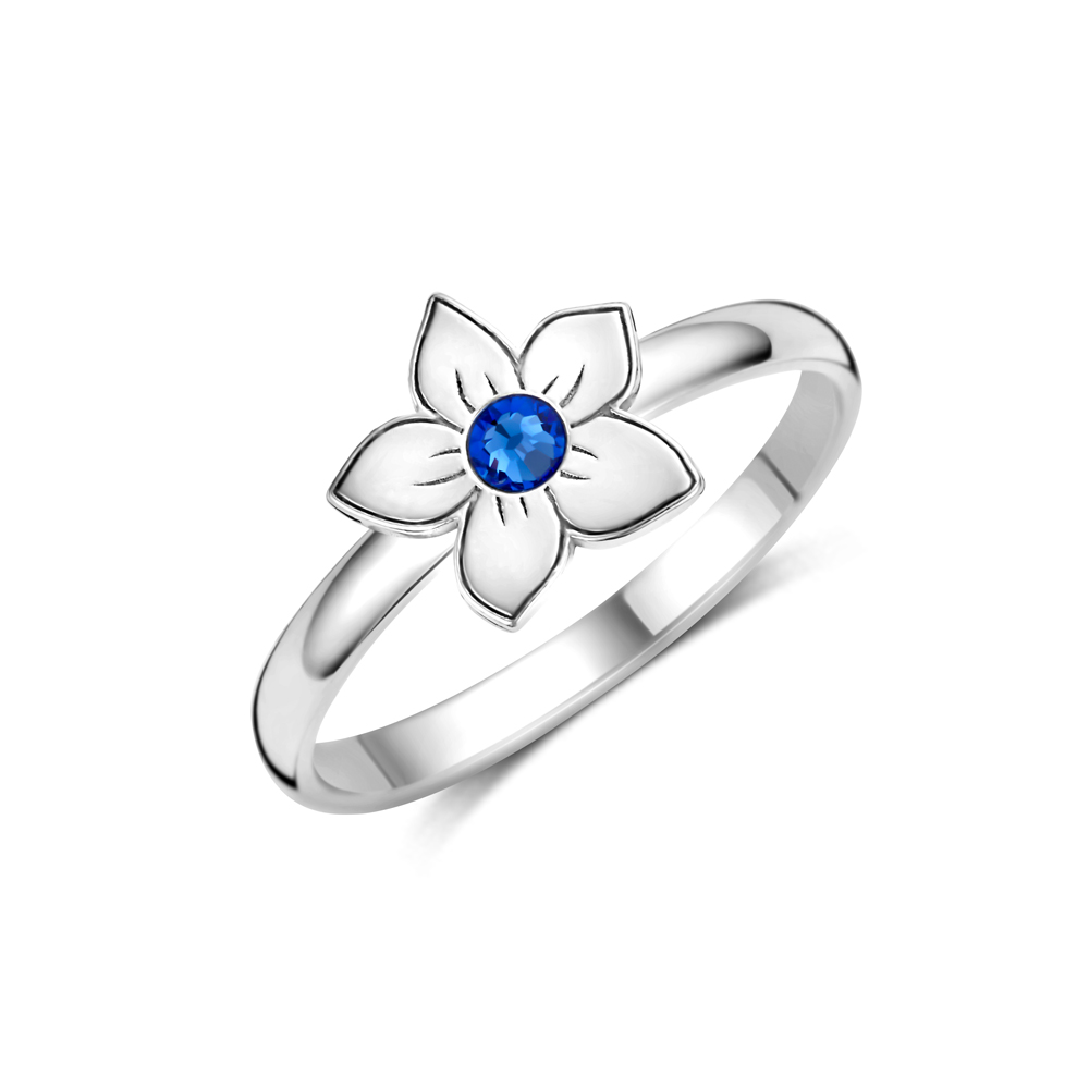 Silberring mit blume und geburtsstein
