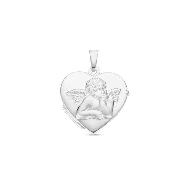 Silbernes Herzmedaillon mit einem Schutzengel