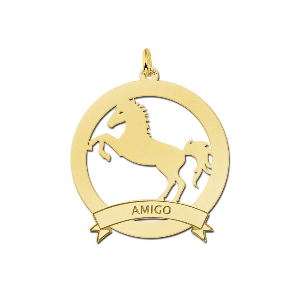 Goldener Namensanhänger Tier Pferd mit Rand 30 mm