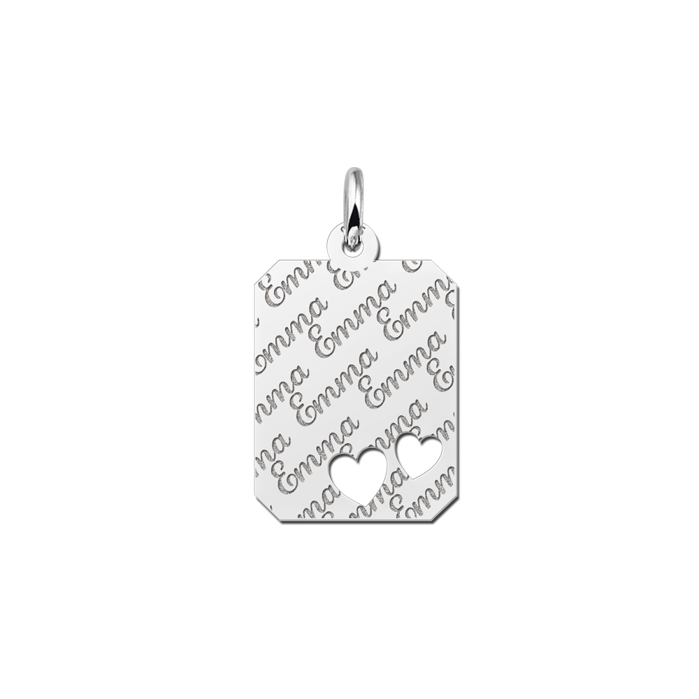 Kettenanhänger Silber Gravurplatte 8-eckig Namensgravur mit 2 Herzchen Kettenanhänger Silber Gravurplatte 8-eckig Namensgravur mit 2 Herzchen