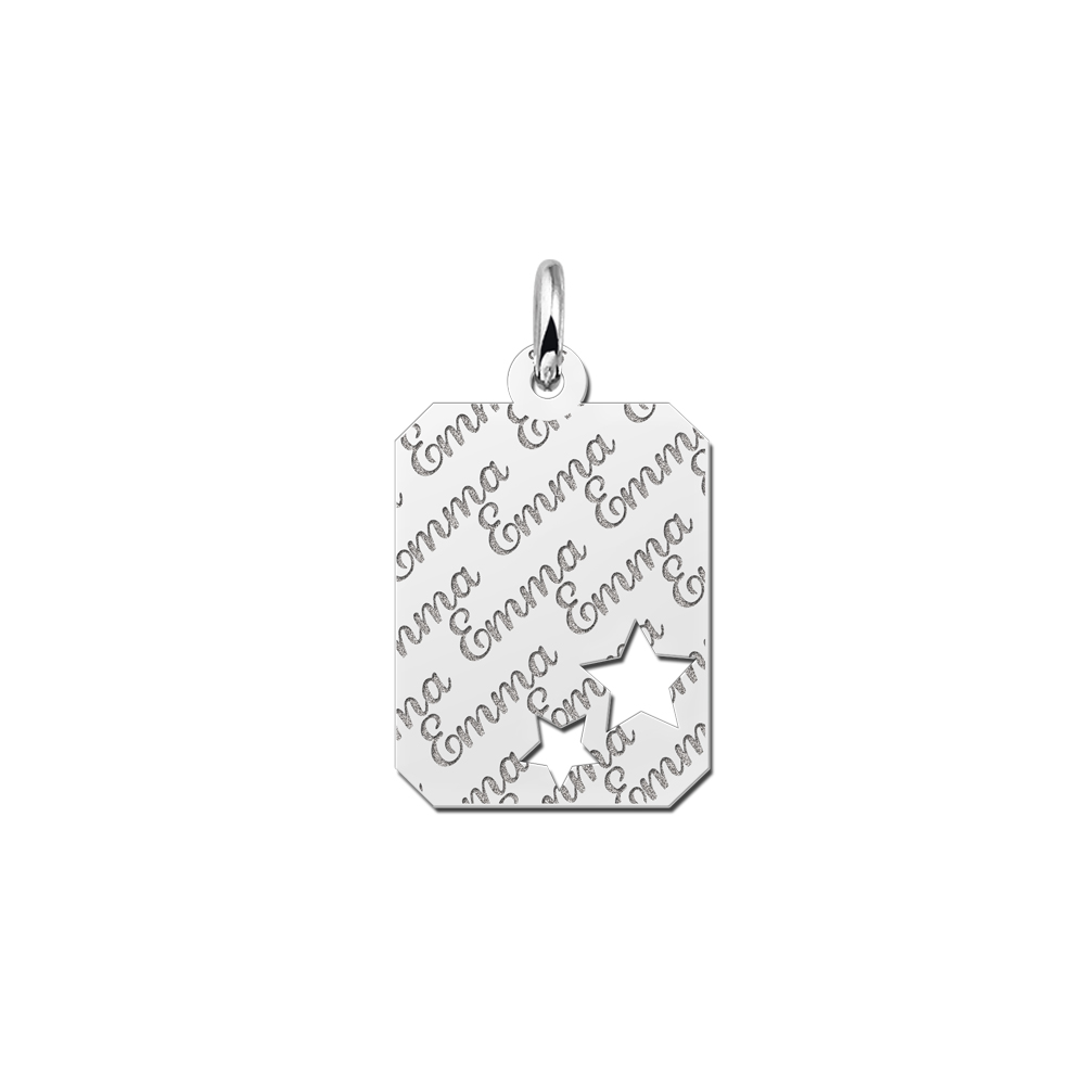 Kettenanhänger Silber Gravurplatte 8-eckig Namensgravur mit Sternchen Kettenanhänger Silber Gravurplatte 8-eckig Namensgravur mit Sternchen