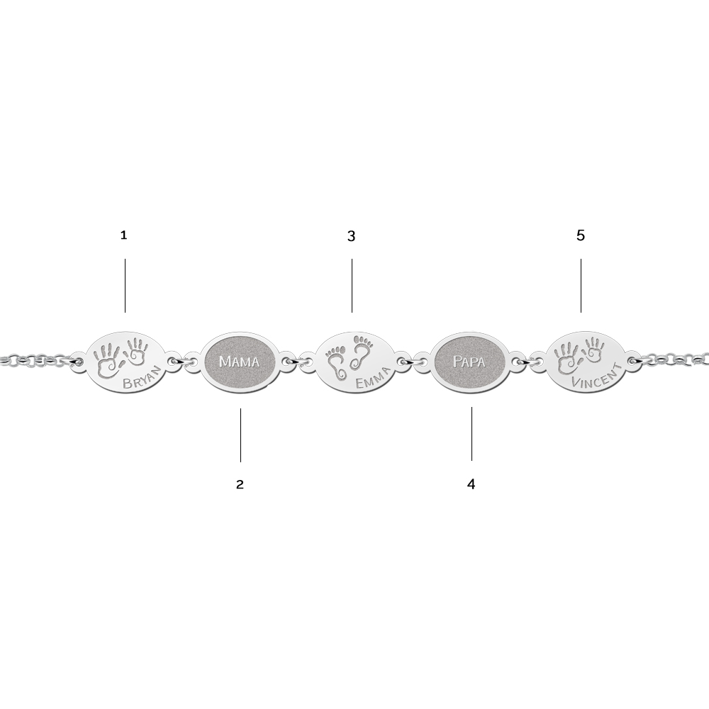Silbernes Armband mit Namen und Füßchen