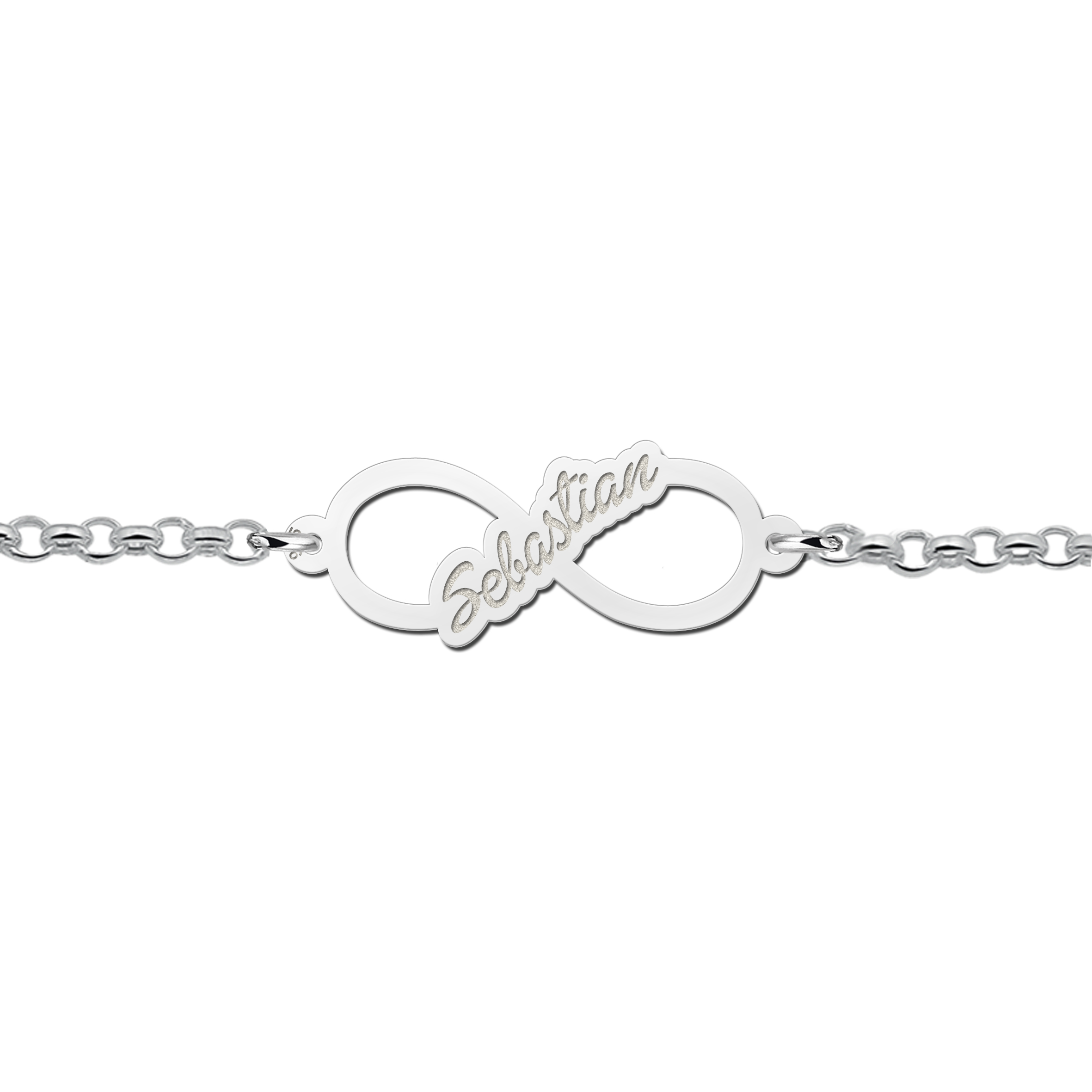 Silbernes Infinity-Armband mit geschrieben Name - Small
