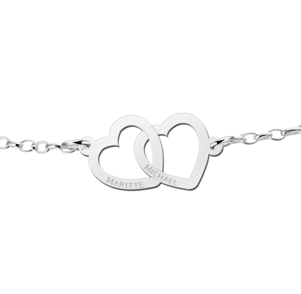 Silbernes Armband mit zwei Herzen
