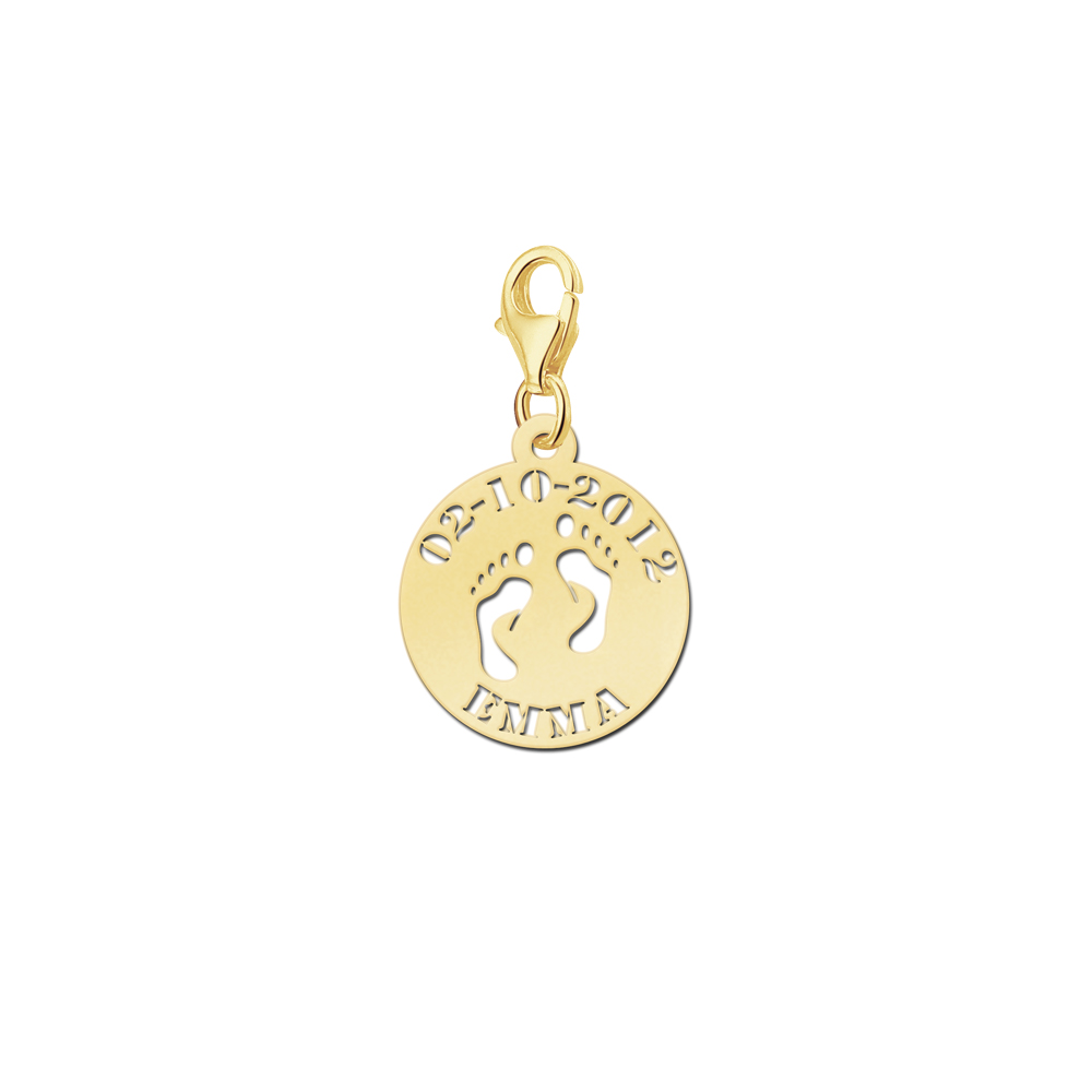 Gold Baby Charm Füßchen mit Namen und Datum