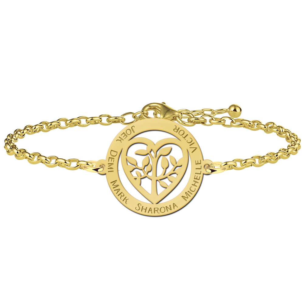 Vergoldetes Stammbaum Armband Herz mit Namen