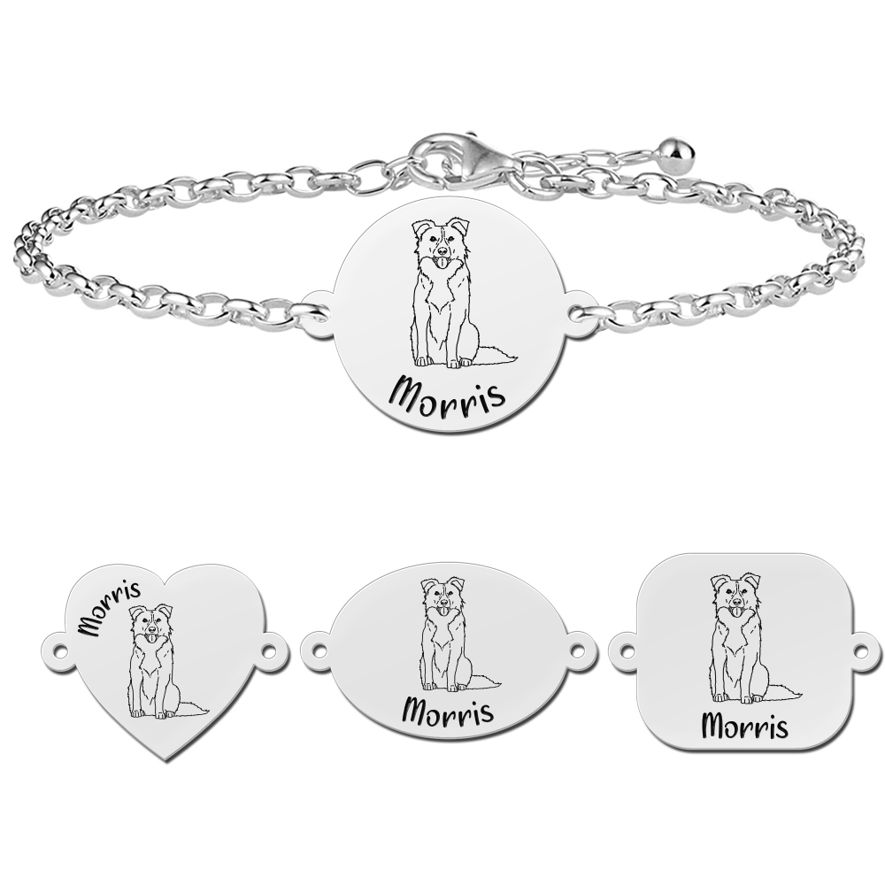 Silbernes Hunde Armband mit Name Border Collie