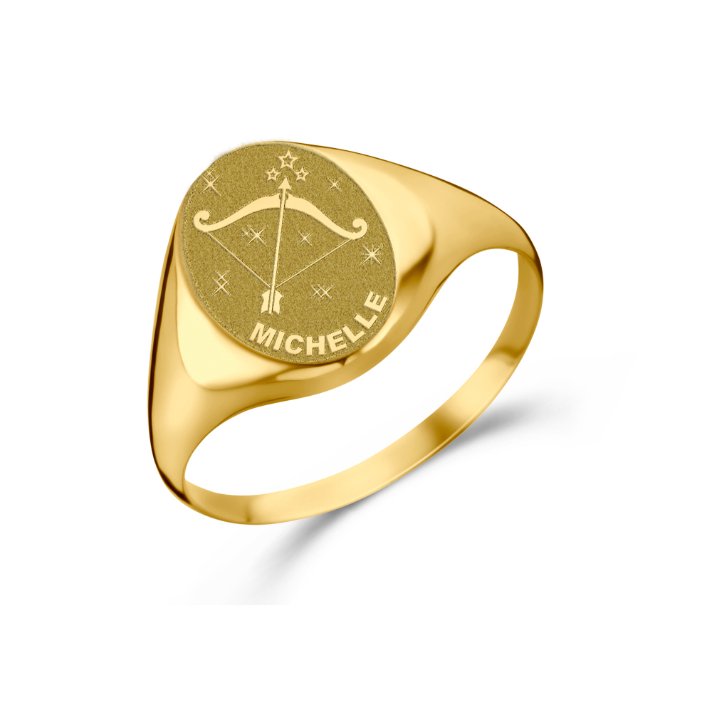 Goldener Siegelring oval mit Horoskop und Gravur