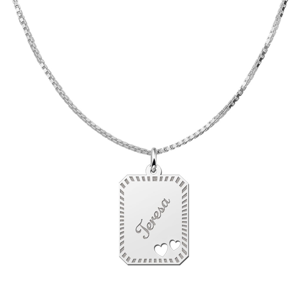 Kettenanhänger Silber Gravurplatte16  8-eckig mit Rand und 2 Herzchen