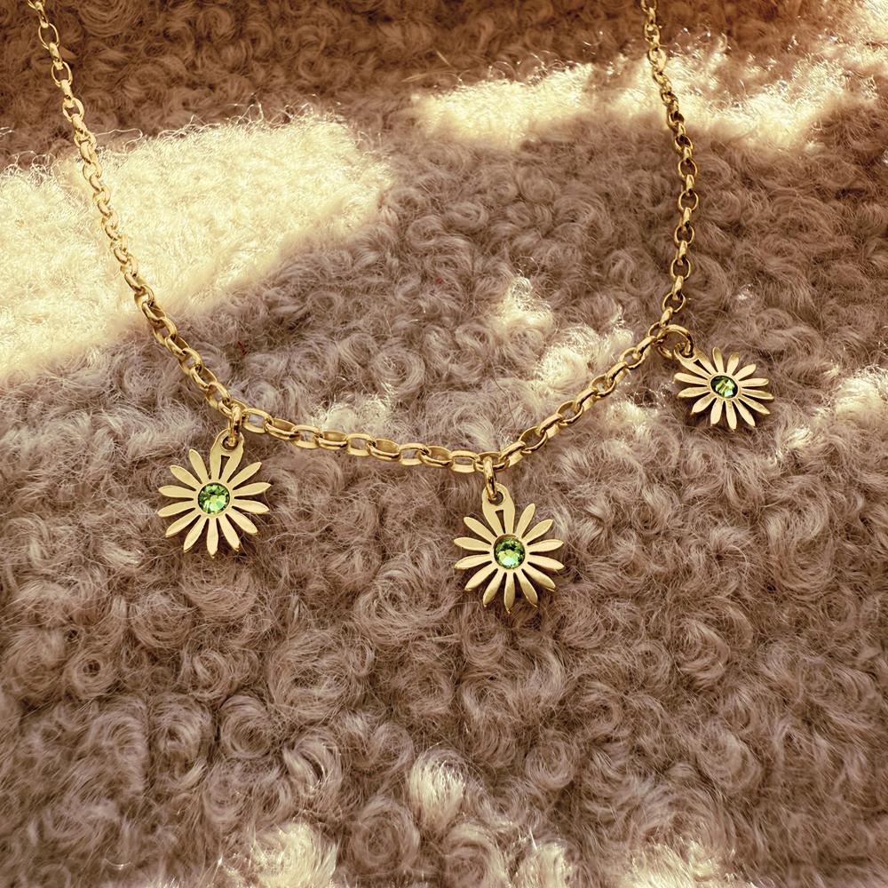 Kette mit drei Gänseblümchen mit Geburtssteinen