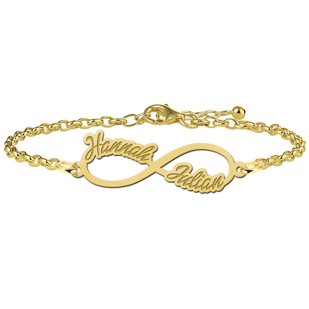 Goldenes Infinity Armband mit zwei geschriebenen Namen