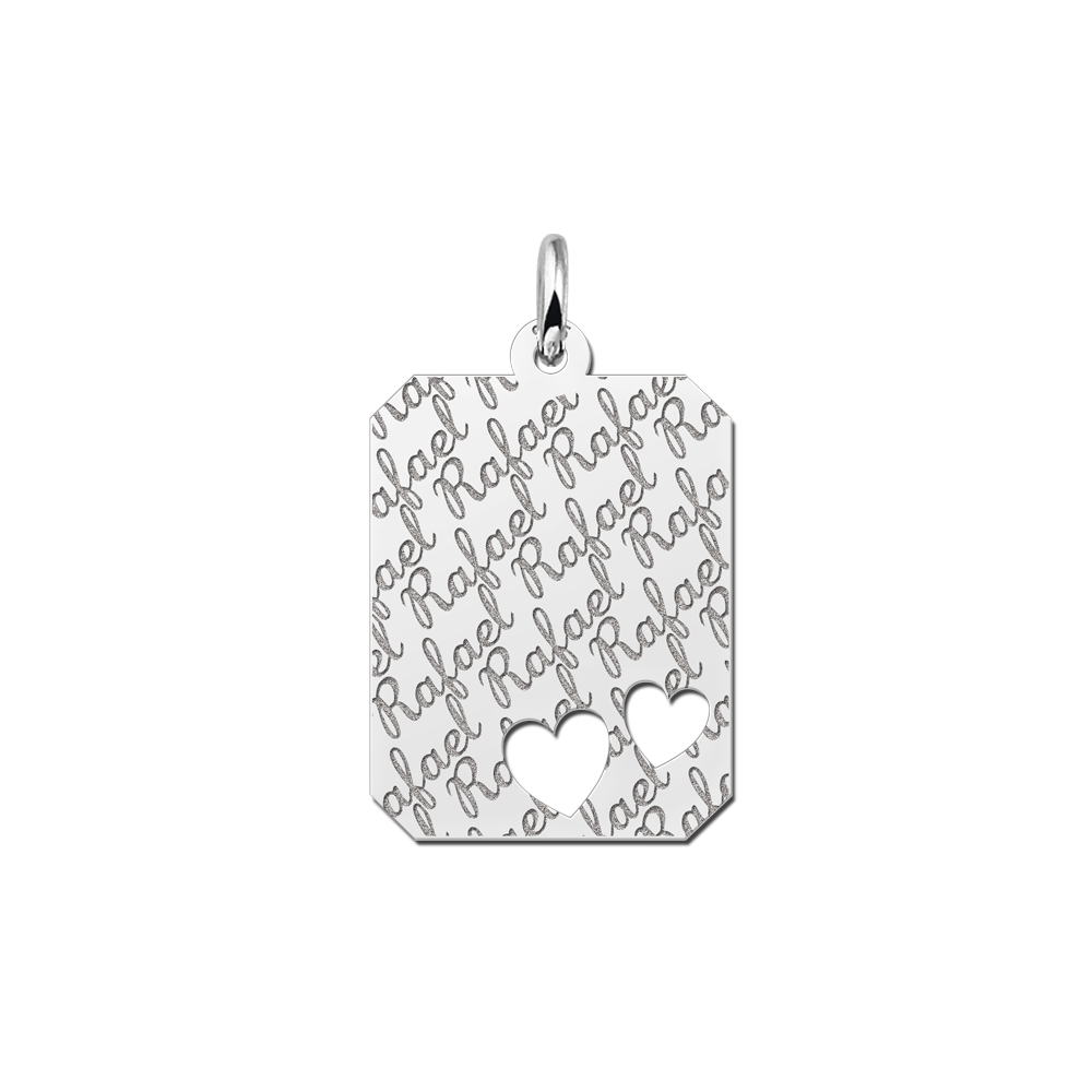 Kettenanhänger Silber Gravurplatte16 8-eckig Namensgravur mit 2 Herzchen Kettenanhänger Silber Gravurplatte16 8-eckig Namensgravur mit 2 Herzchen
