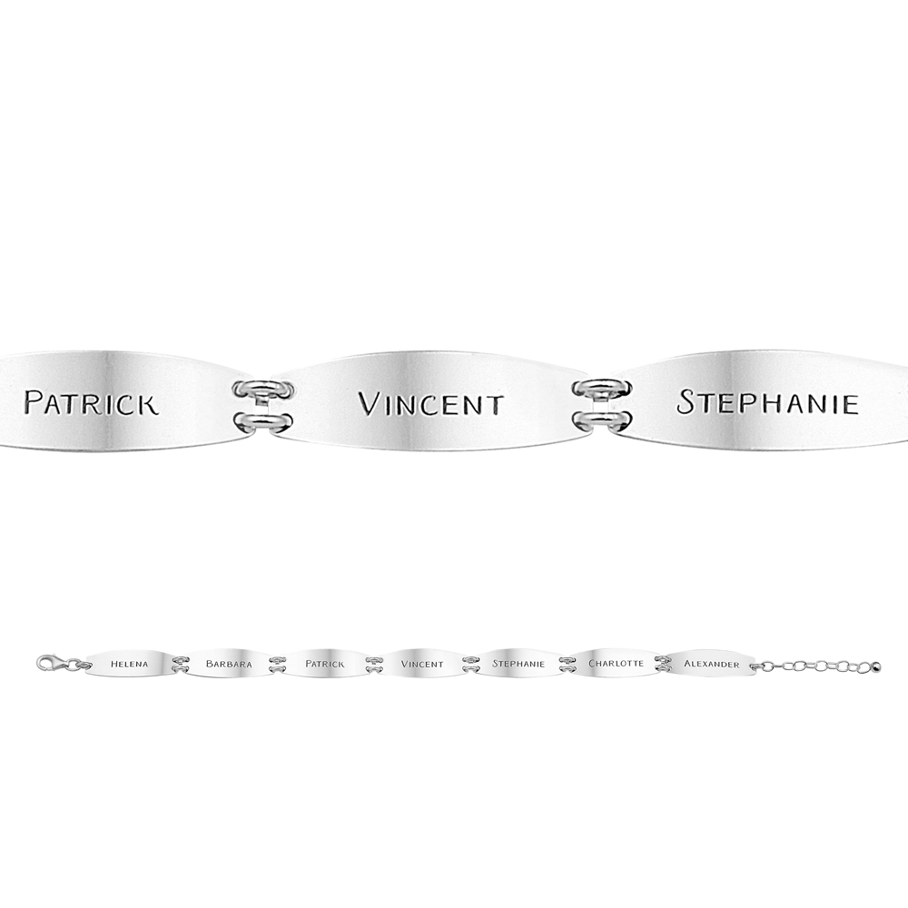 Silbernes Armband mit 7 Namen graviert