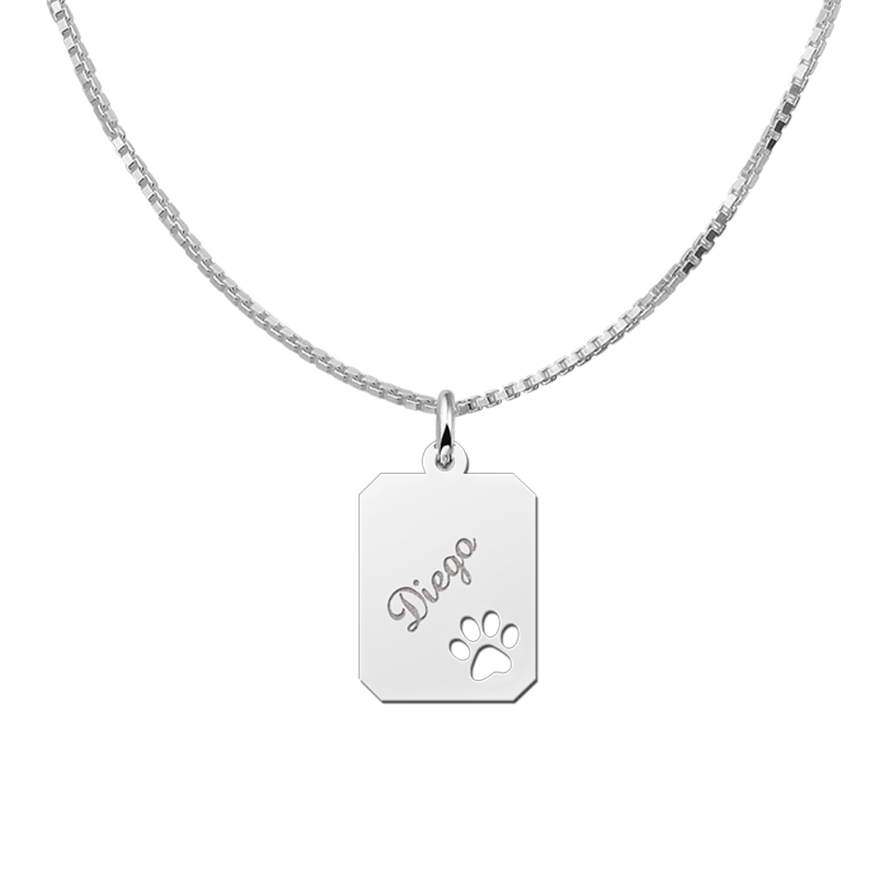 Kettenanhänger Silber Gravurplatte 8-eckig mit Pfote