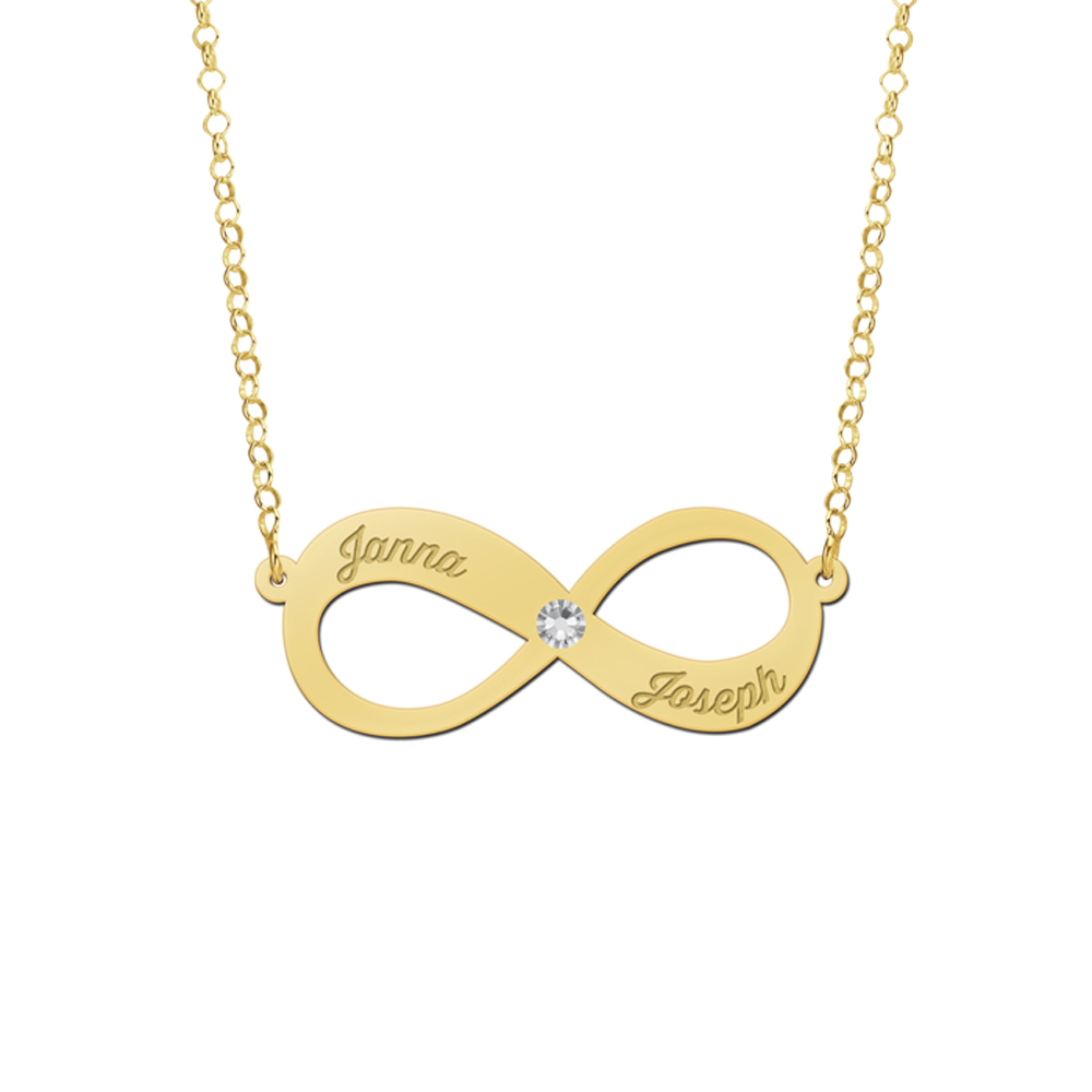 Goldene Infinity-Kette mit Zirkonia und zwei gravierten Namen