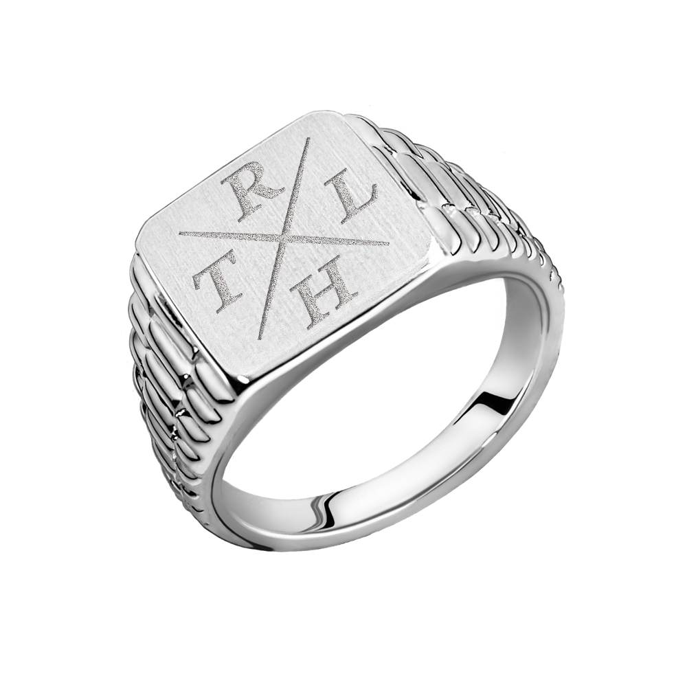 Rolex-Stil Silberring mit quadratischer Gravur
