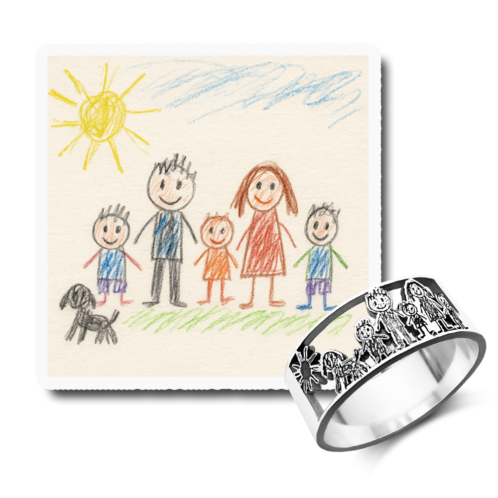 Silberner Ring mit Kinderzeichnung – Personalisiertes Schmuckstück mit Zeichnung Ihres Kindes