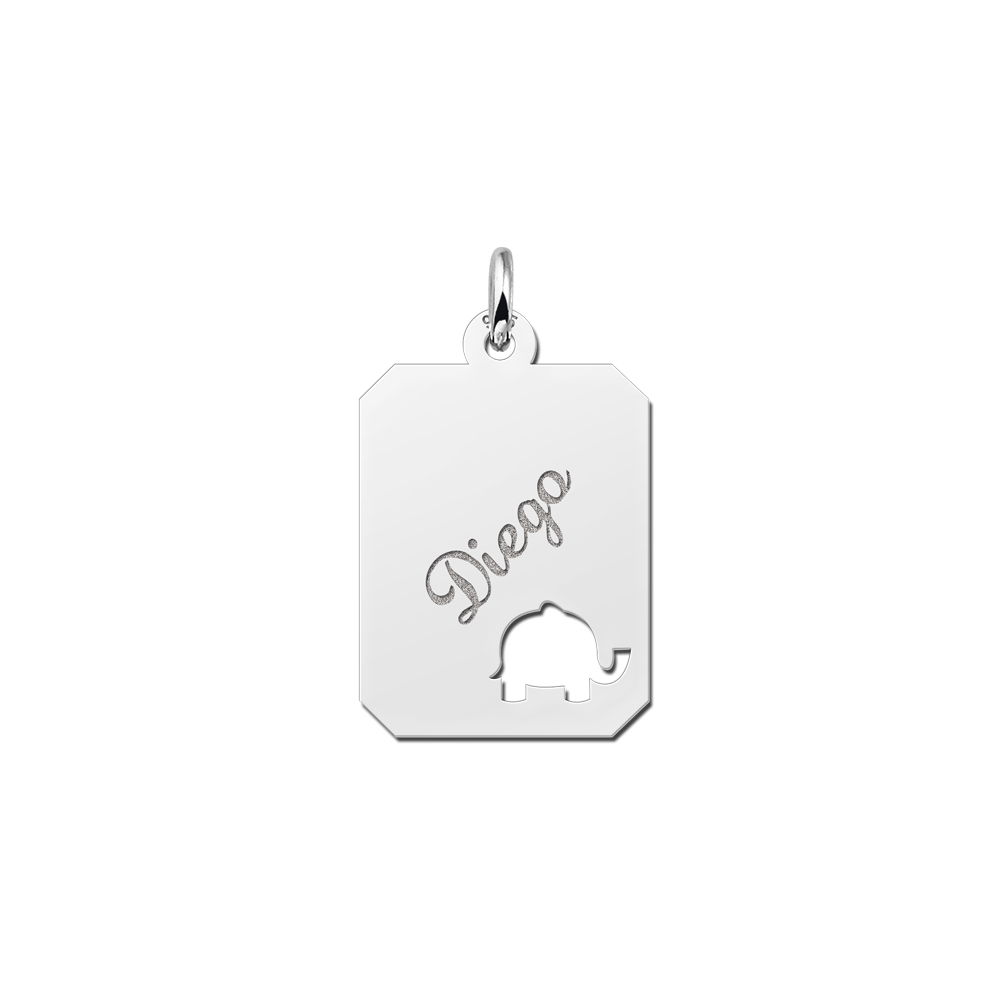 Kettenanhänger Silber Gravurplatte 8-eckig mit Elefant Kettenanhänger Silber Gravurplatte 8-eckig mit Elefant