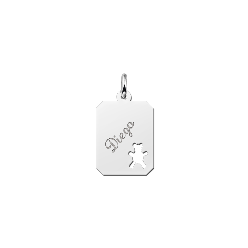Kettenanhänger Silber Gravurplatte 8-eckig mit Bärchen Kettenanhänger Silber Gravurplatte 8-eckig mit Bärchen
