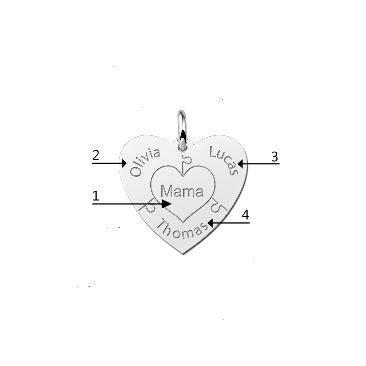 Personalisierter Herz-Anhänger Puzzle aus Silber mit Namen