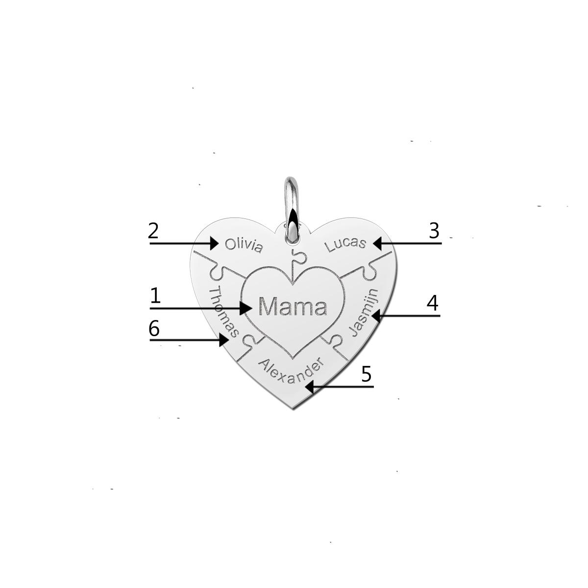Personalisierter Herz-Anhänger Puzzle aus Silber mit Namen