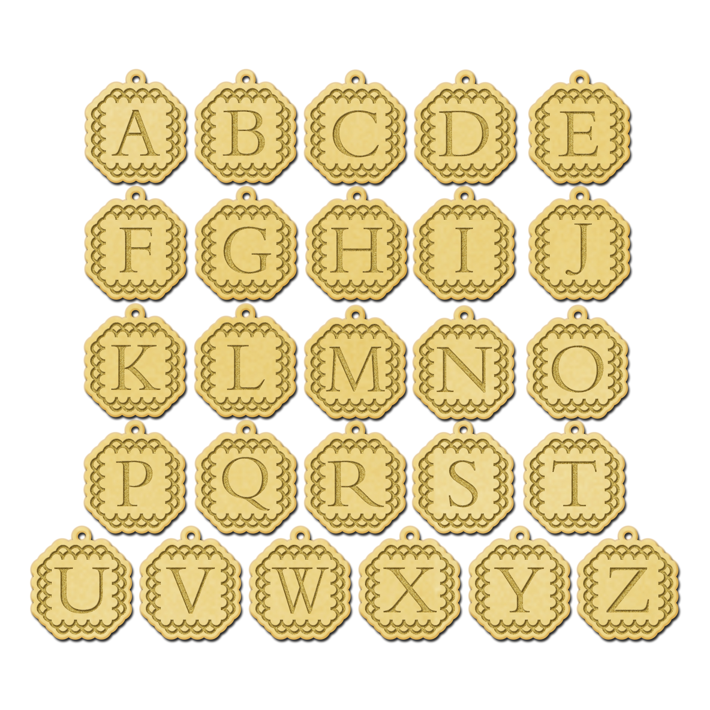 Buchstabenanhänger aus Gold mit gewölbter Randverzierung