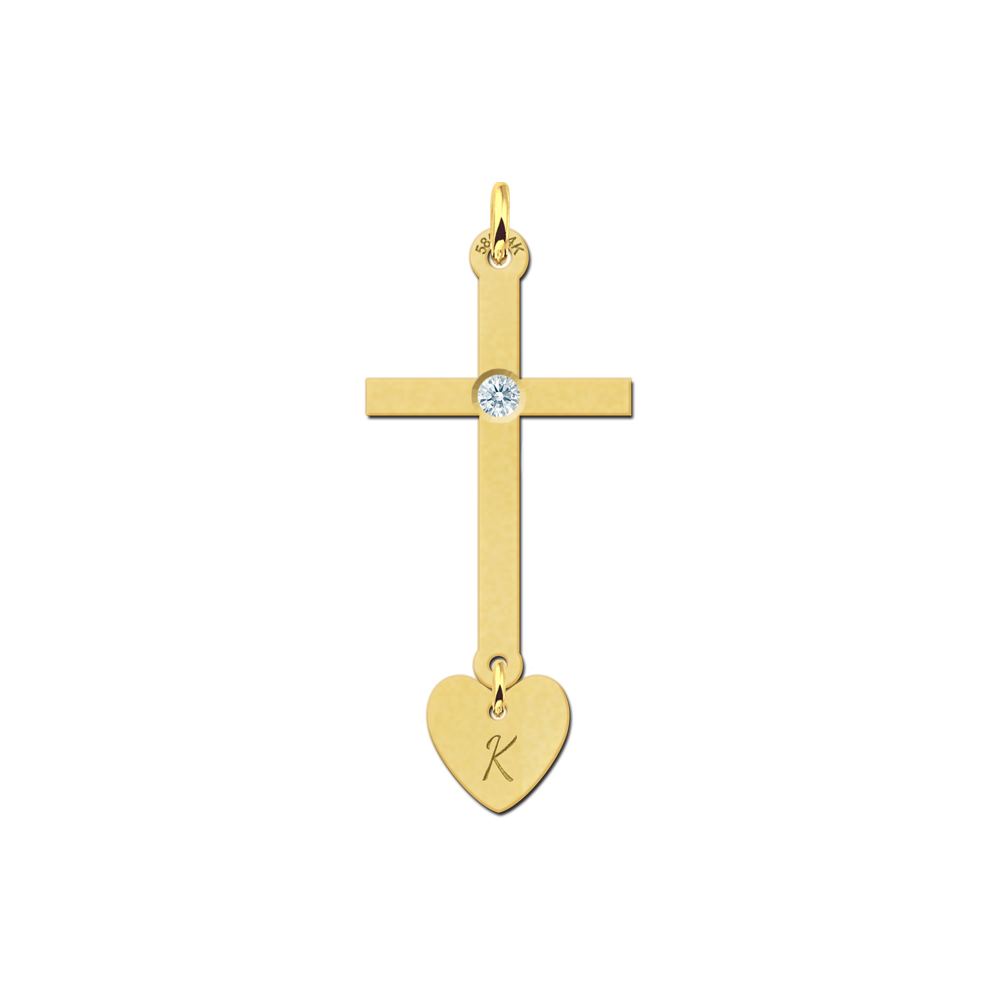 Goldenes Kommunion Kreuz mit Herz und Zirkonia