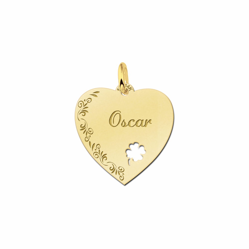 Herz Anhänger mit Kleeblatt für Kette aus Gold - Ornament -19x19mm