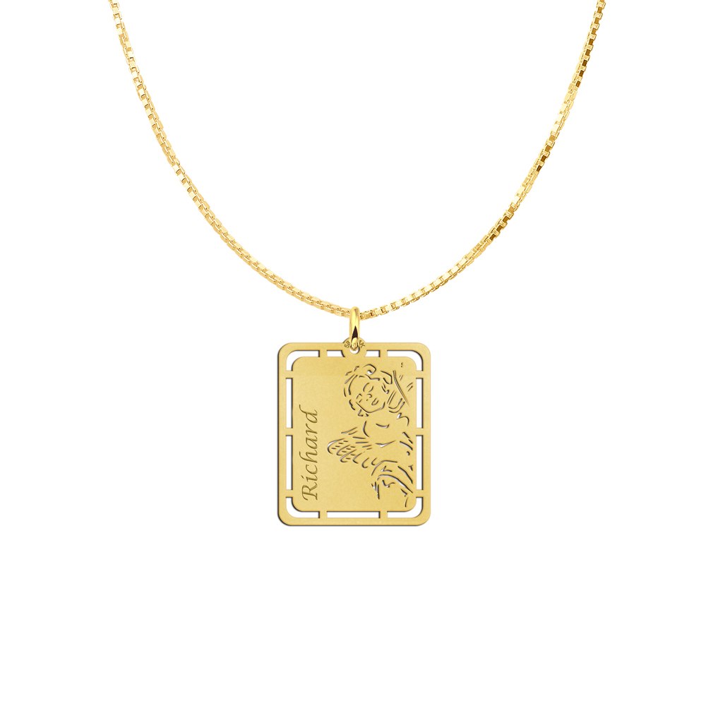 Goldener Anhänger mit Engel und Namensgravur