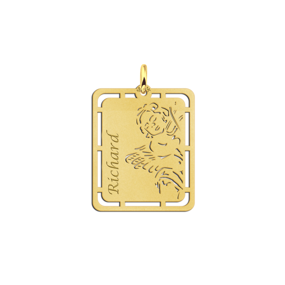 Goldener Anhänger mit Engel und Namensgravur