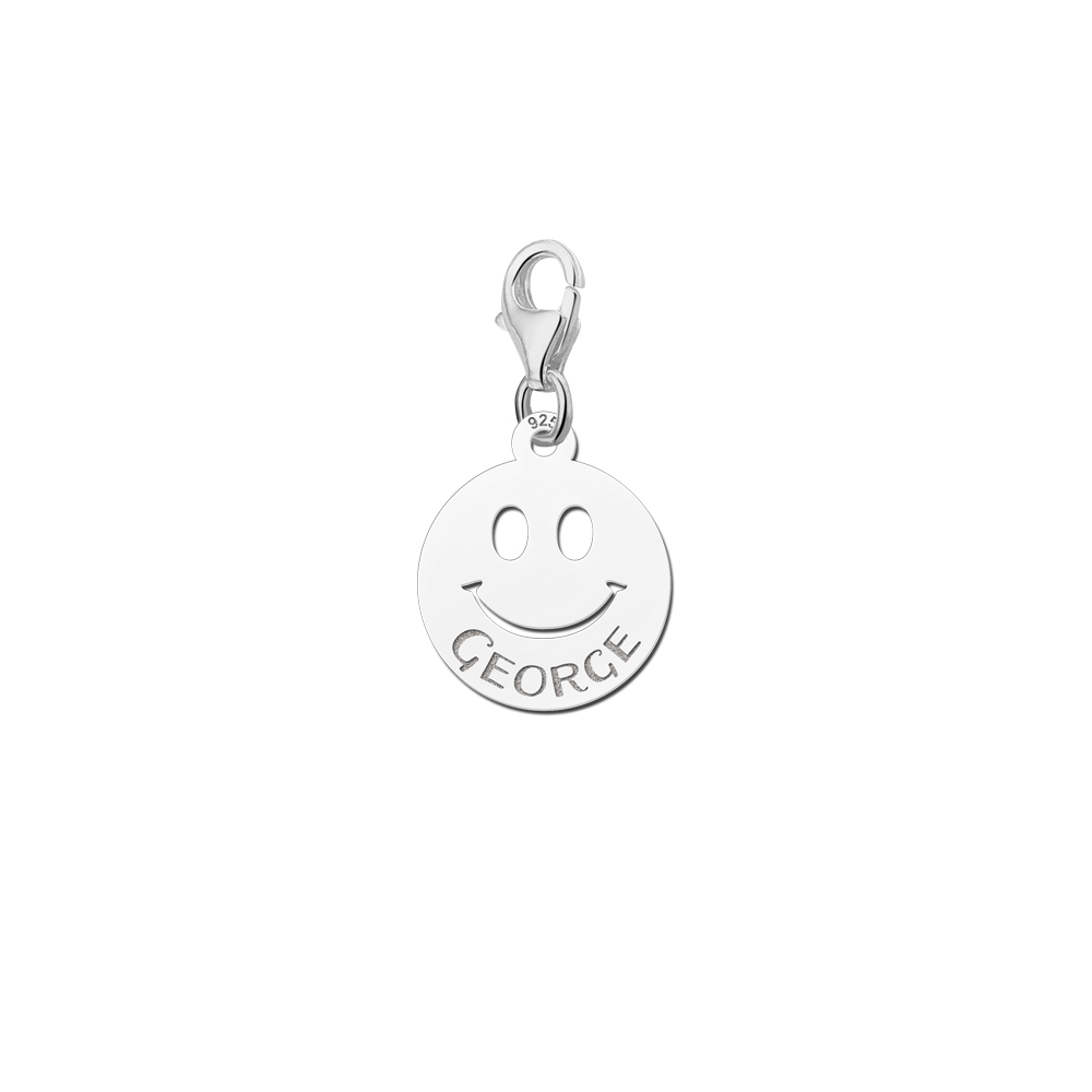 Silberner Charm mit Smiley und Name