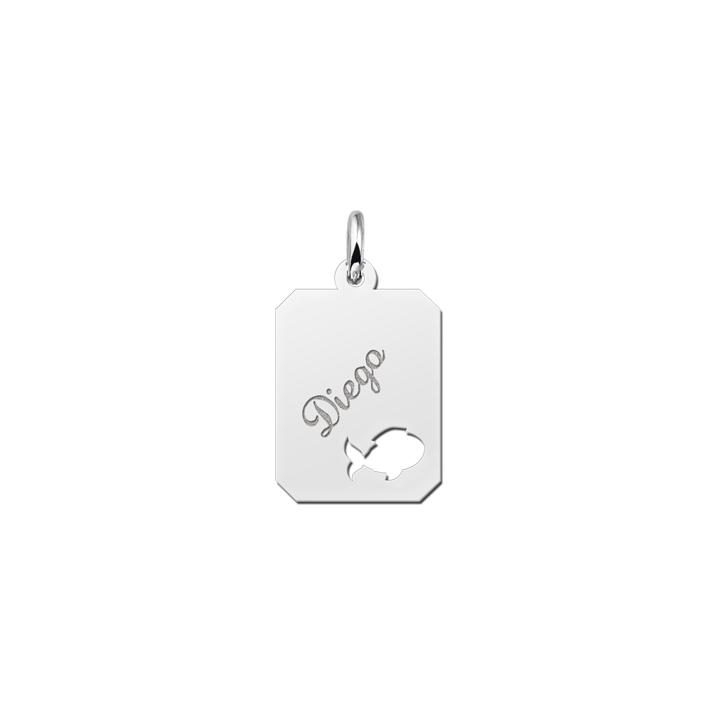 Kettenanhänger Silber Gravurplatte 8-eckig mit Fisch Kettenanhänger Silber Gravurplatte 8-eckig mit Fisch