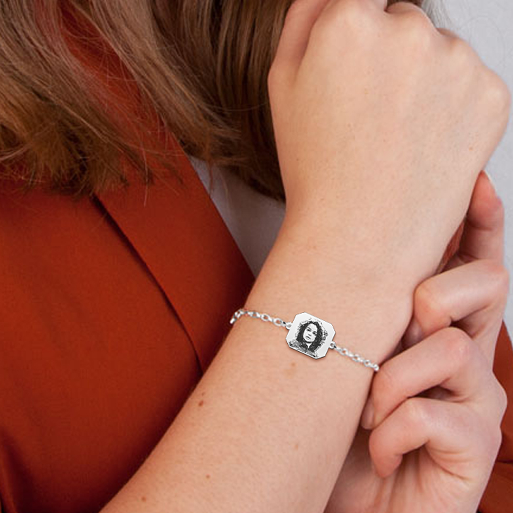 Silbernes Armband mit Foto rechteckig