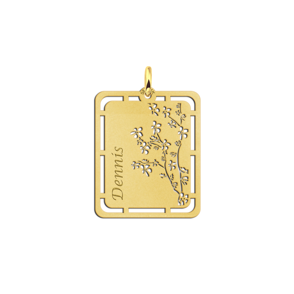 Goldener Anhänger mit Blumenmotiv und Namensgravur