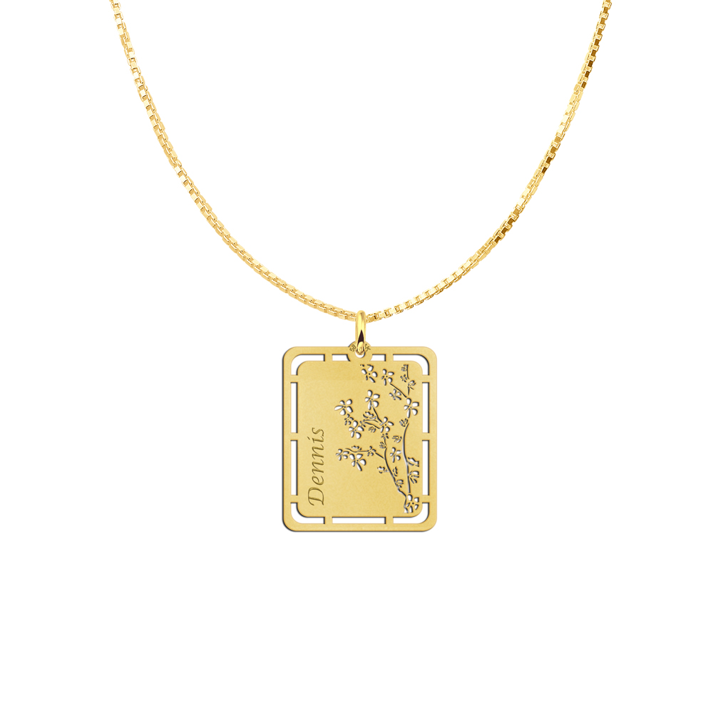 Goldener Anhänger mit Blumenmotiv und Namensgravur