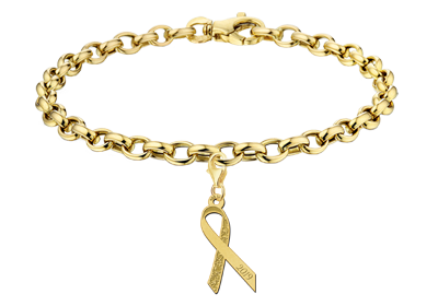 Goldener Pink Ribbon Anhänger mit Blumen und Gravur