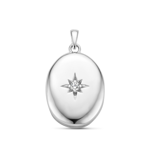 Silbernes ovales Medaillon mit einem Stein und Gravur