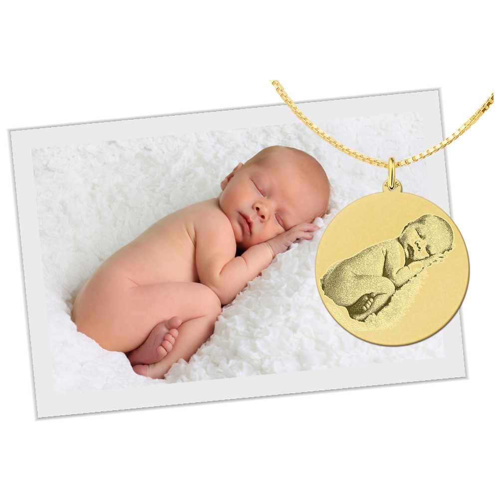 goldene kette mit fotogravur rund